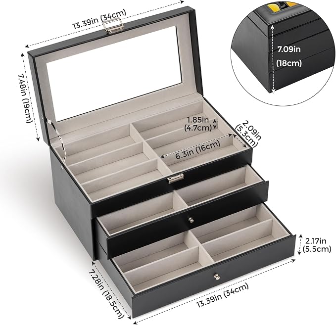 ProCase 3-layer Sunglasses Storage Organizer, 18 Slots Leather Sunglass Box - Image 4