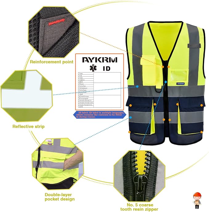 A-SAFETY navy blue and neon yellow work vest