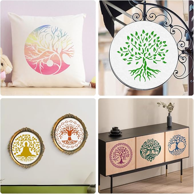 Yazhiji 15Pcs 6 x 6 Inch Tree of Life Stencil, Reusable Stencils - Image 6