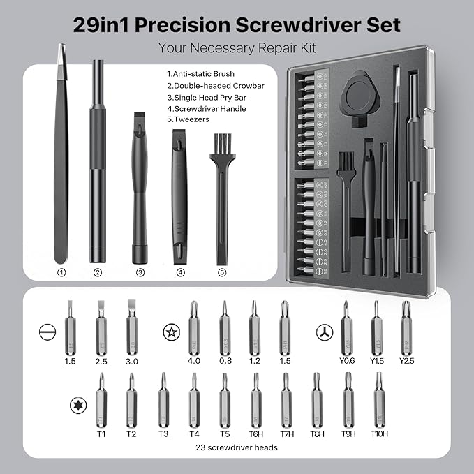 AXTH 29in1 Precision Screwdriver Set, [Bearing Steel] Small Repair Kit, PC Accessories, PS5 Cleaning Kit, Tool Sets for Men, Fit MacBook, Computer, Laptop, Watch, PS4, Xbox, Eyeglass, Console More