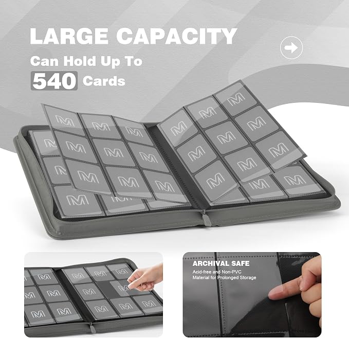 Trading Card Binder with 9 Side Loading Pocket Card Album Hold Up to 540 Cards - Image 3