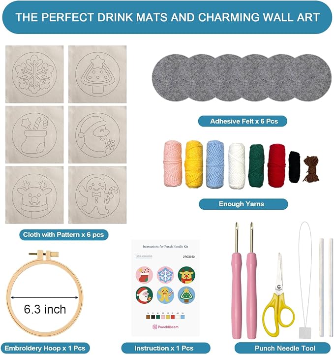 Christmas Punch Needle Kit for Adults Beginners, Easy Punch Embroidery Coaster - Image 3
