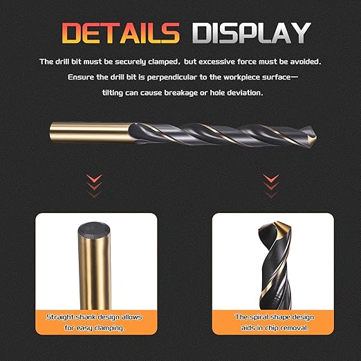 Drill Bit, 12.5mm Cutting Diameter, 4341 HSS Gold and Black 118° Cutting Angle Number Jobber Bits - (Applications: for Drilling Soft Metal Plastic Wood), 5-Pieces