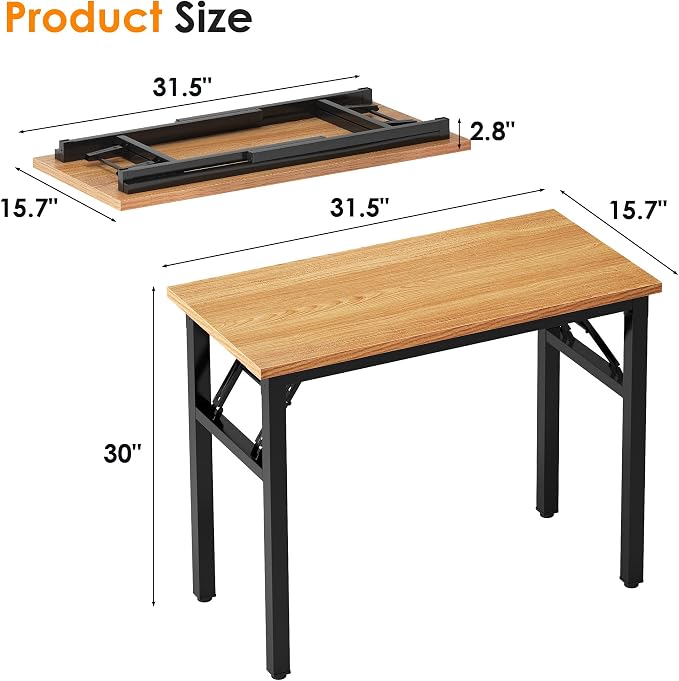 Need Small Folding Computer Desk, 31.5 Inch Writing Table, Teak & Black | - Image 3