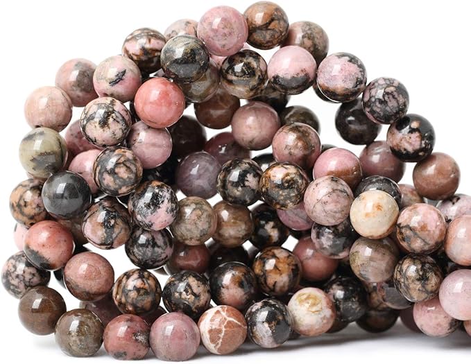 35PCS 10mm Natural Black Line Rhodochrosite Gemstone Smooth Round Loose Beads by CHEAVIAN