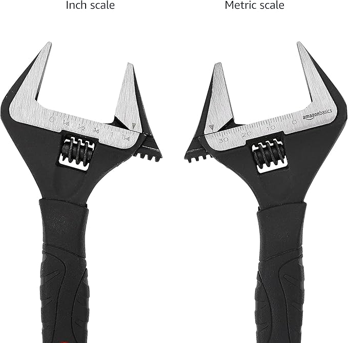Amazon Basics Plumbing Adjustable Wrench with Soft Grip, Wide Mouth, 6.34 x 2.83 x 0.59 inches (LxWxH)