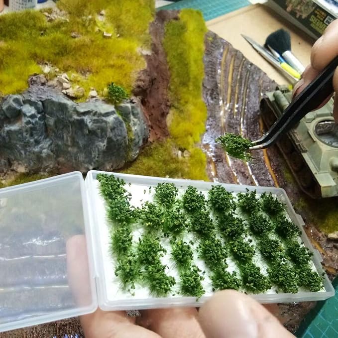 28 Pcs Green Bushy Tufts Lowland Shrubs Tuft Terrain Model Kit Static Scenery - Image 5