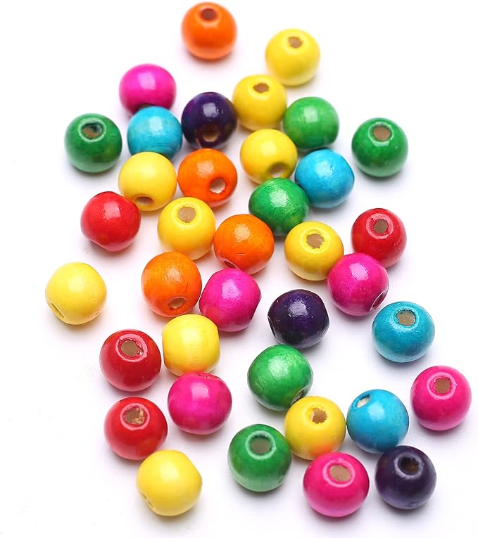 200Pcs Colourful Wooden Beads Natural Wooden Handmade Beads Round Painted Wood - Image 3