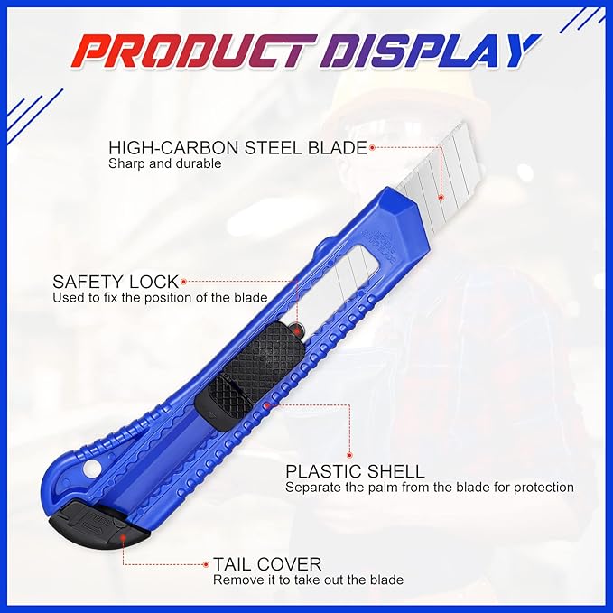 Chumia 60 Pack Box Cutter Bulk Utility Knife 18 mm Wide Blade Plastic Disposable Box Cutter Retractable Paper Knife Compact Extended Use for Office Art Studio School Home Warehouse Crafts 3 Colors