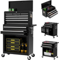 8-Drawer Rolling Tool Chest with Wheels, 2-in-1 Detachable Tool Box with Drawers and Large Cabinet, Rolling Tool Chest Storage Cabinet with Lockable for Warehouse, Garage, Workshop (Black)