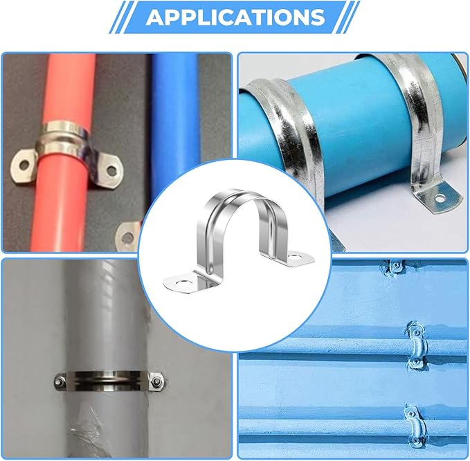 12Pcs 5 1/8 Inch (130mm) 304 Stainless Steel Conduit Clamps, U-Tube Strap Pipe Clamp 2 Hole Strap U Bracket Rigid Pipe Metal Conduit Strap Tension Clips U-tube Clamp