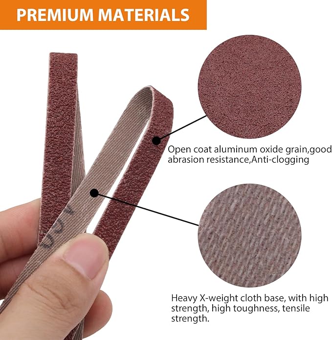 TAOKYID 36 Pack 3/8 x 13 Inch Sanding Belts for Air Belt Sander, 12Pcs Each of 40/60/80 Grits Abrasive File Belts for Woodworking, Metal Polishing, 3/8 inch x 13 inch Aluminum Oxide Sanding Belt