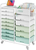 Rolling Storage Cart with 14 Drawers, Storage Organizer Cart with Tabletop and by APEXCHASER