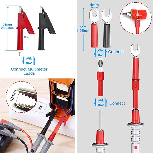 Multimeter Test Leads Set,21PCS Digital Electrical Test Probes Set with Alligator Clips,SMD IC Test Hook Clip,Test Tweezer,Spade Plug,Replaceable Precision Sharp Probes for Multimeter Testing