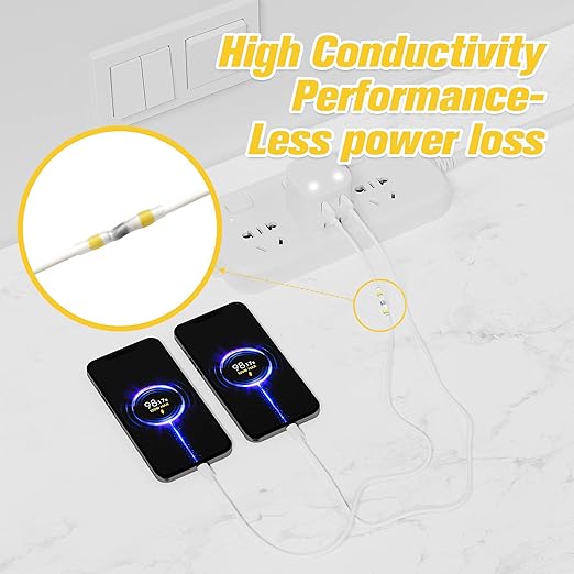 Kuject 250PCS Solder Seal Wire Connectors AWG 12-10, Yellow Solder Seal Heat Shrink Butt Connectors Terminals Solderstick Sleeve Waterproof Wire Splice Connector for Marine Boat Wire Joint
