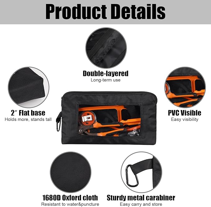 Aliceset 6 Pcs Small Tool Pouch 1680D Oxford Zipper Bags with Clear Window, Multipurpose Zipper Pouch Heavy Duty Waterproof Utility Bag for Tool Organization and Storage