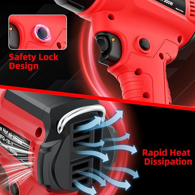 Cordless Heat Gun for Milwaukee 18V Battery, 350W 1022°F (550°C) Soldering Heat Gun, Variable Temperature Control Hot Air Gun Kit with 4 Nozzles and Scraper, for Shrink Tubing, PVC Wrap(NO Battery)