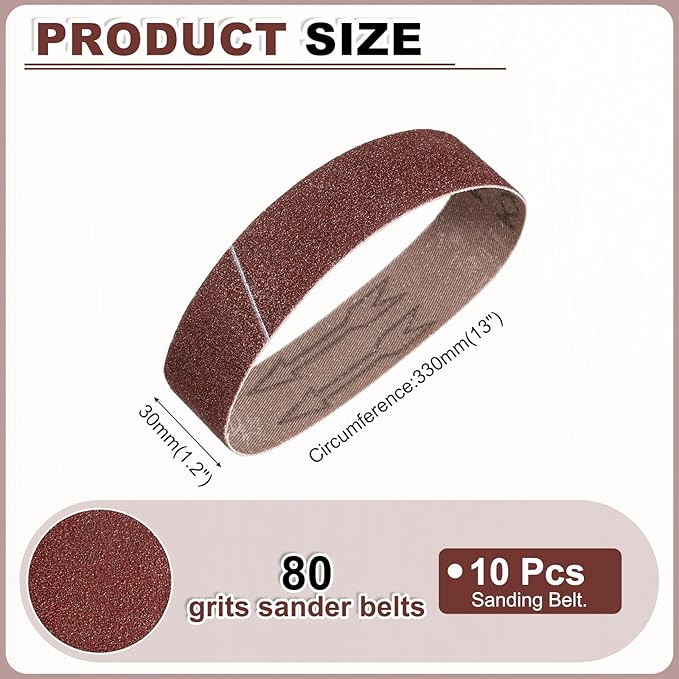 HARFINGTON 1.2 x 13 Inch Sanding Belts, 10 Pcs 80 Grits Aluminum Oxide Abrasive Belt Sander File Belt for Woodworking, Metal Polishing, Knife Sharpener