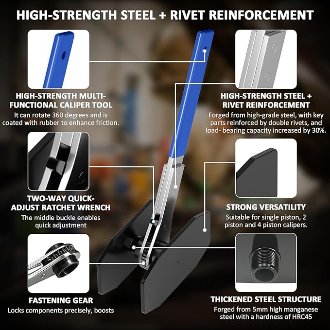 Brake Caliper Compression Tool Heavy-Duty, Caliper Piston Compressor Tool with 360 Rotating Ratche, Professional Caliper Tool Brake Pad Spreader for Car Disc Brake Repair, Single Twin Quad Piston-Blue