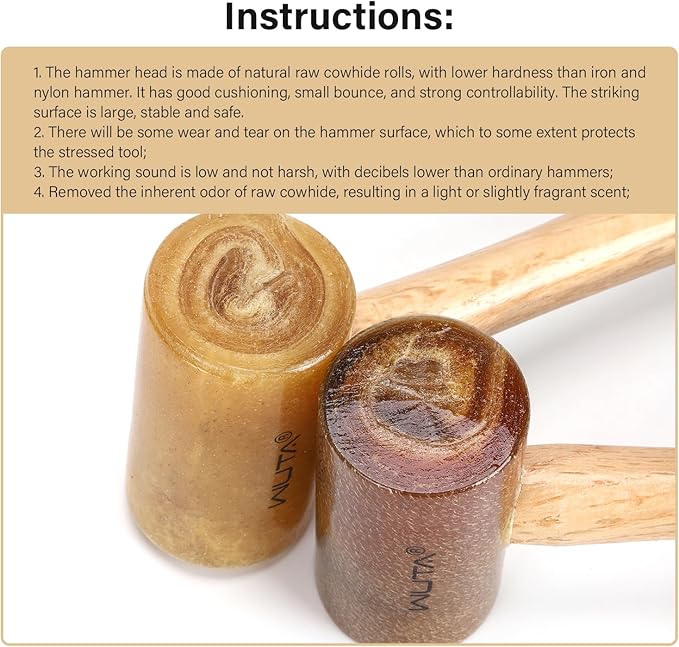 WUTA Rawhide Mallet 100% Rawhide-head Hammer for Jewelry Making Leather Craft Hammer Stamping Jewelry Leather Worker Craft Tool Good Buffering Mallet 42mm