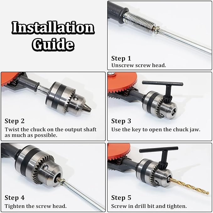 CheeMuii Powerful Speedy Hand Drill 3/8 Inch Manual Drill with 9 Pcs Drill Bit Set Chuck and Key for Wood Plastic Soft Metal