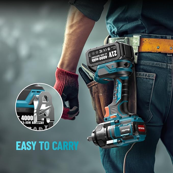 SEESII Impact Wrench 900 FT-LBS(1200N.m) 2900IPM 1/2 Impact Gun High Torque Electric Cordless Impact Wrench with 21V 2x4.0Ah Battery 5 Sockets and Case for Home Car Truck Tire Lug Nut Removal Tool Set