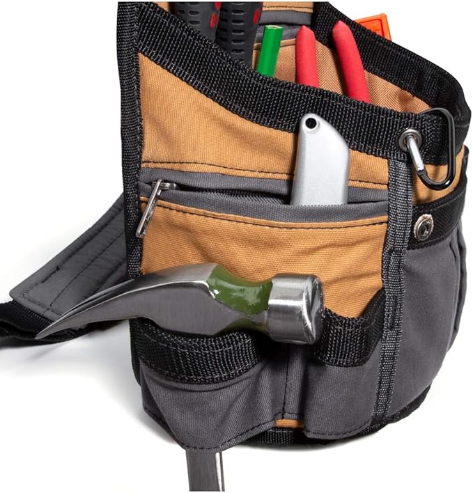 Dickies 8-Pocket Padded Tool Belt/Utility Pouch, Adjustable 3-Inch Belt, Durable Canvas Construction, Tan/Grey