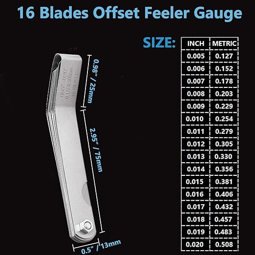 2 Pack Feeler Gauge 32 Blades Gauge 0.0015-0.035" and 1 Pack Offset Feeler Gauge 16 Blades 0.005-0.020", Stainless Steel Dual Marked Metric and Imperial Gap Measuring Tool