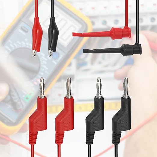 Sumnacon Multimeter Test Lead Set - Stackable Banana Plug to Test Hook, Banana Plug to Alligator Clips Test Cable Kit, Flexible Silicone Electrical Test Wire Leads with Protective 9.8Ft/3M