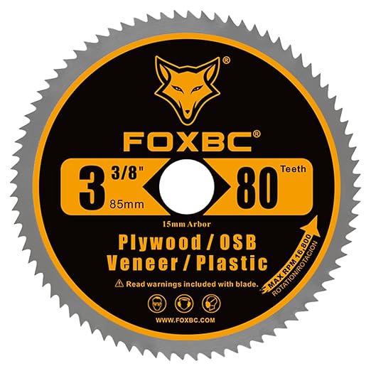 FOXBC 3-3/8 Inch Compact Circular Saw Blade Set, Multi-Material Cut for Wood, Plastic, Metal, Tile Cutting, 15mm Arbor - 6 Pack
