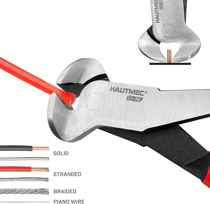 HAUTMEC 7 Inch Nail Puller Pliers Tool, CR-Ni Steel End Cutting Pliers with Non-Slip Grip, Nail Remover Tool with Polished Finish, End Cutting Nippers Tool for Pulling Nails and Wires HT0158-CP