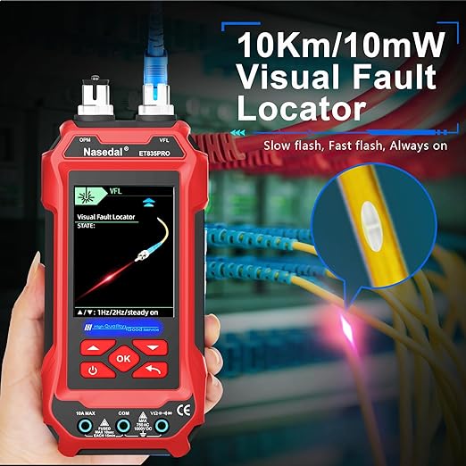 Network Cable Tester Optical Power Meter VFL Multimeter 4 in 1,Wire Tracer Toner Generator RJ45 CAT5 CAT6 CAT7 CAT8 UTP STP QC Test Cable Length Cable Maping Cable Scan Port Flashng POE Tester
