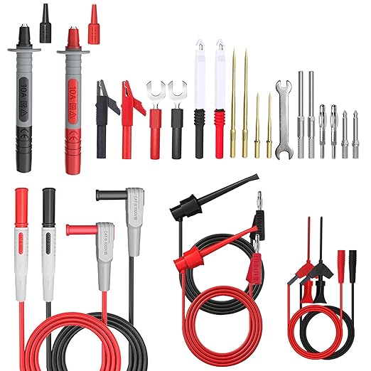 Multimeter Test Leads Kit,25PCS Current Probes with Replaceable Alligator Clips,Precision Sharp Probe,Test Hook,Test Tweezer,Wire Piercing Test Probe for Digital Electrical Multimeter Testing