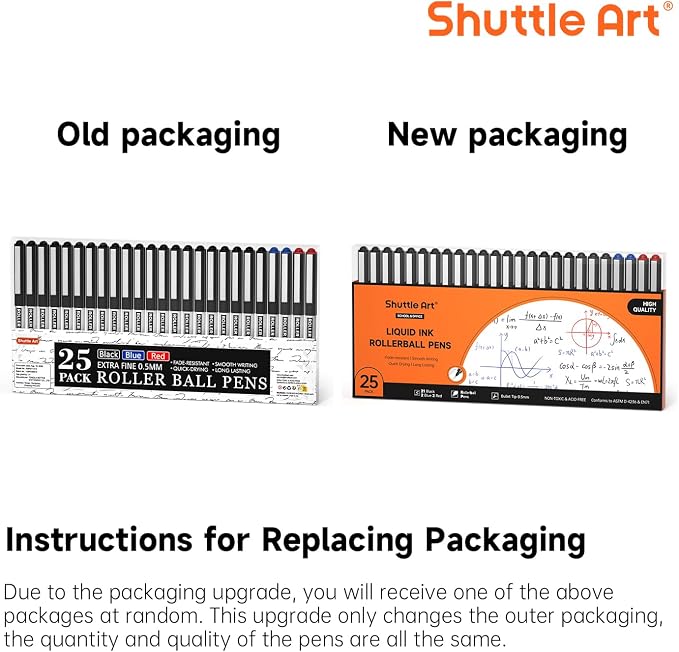 Shuttle Art RollerBall Pens, 25 Pack Fine Point Roller Ball Pens, 0.5mm Liquid - Image 8