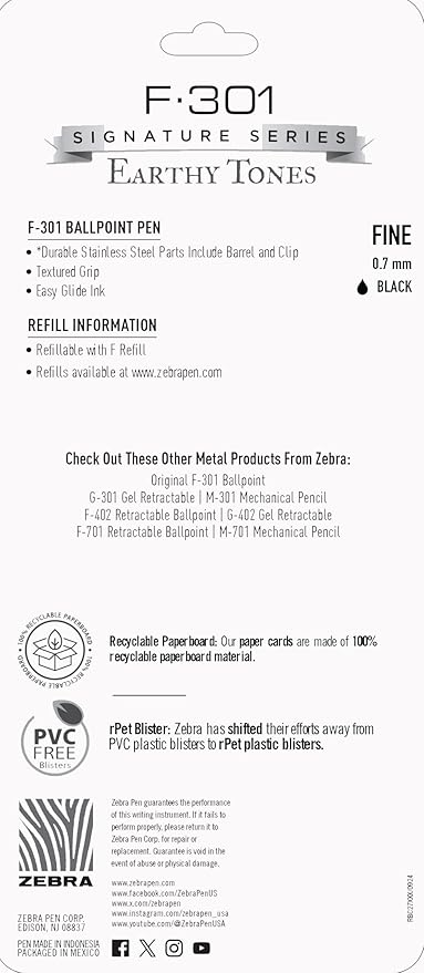 Zebra Pen F-301 Signature Series Retractable Ballpoint Pen, Stainless-Steel - Image 6