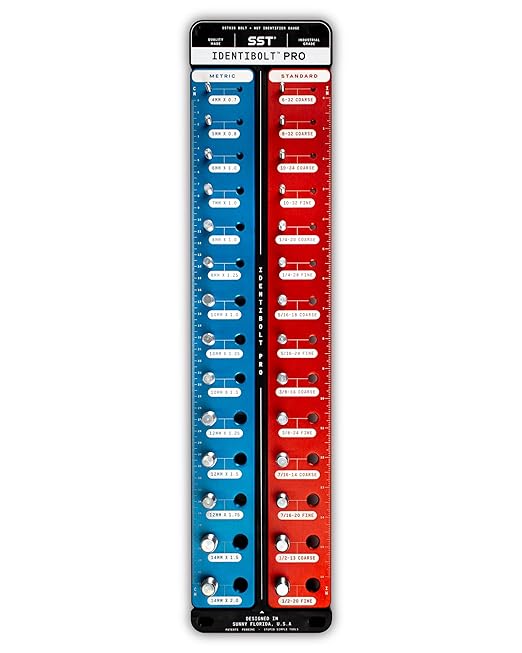 SST - Identibolt PRO - Thread Checker with Magnetic Wall Mount - 28 Nut & Bolt Identifier Gauge - Measures #6 to ½ & 4mm to 14mm - Tight Tolerance & Industrial Grade Precision - Designed in The USA