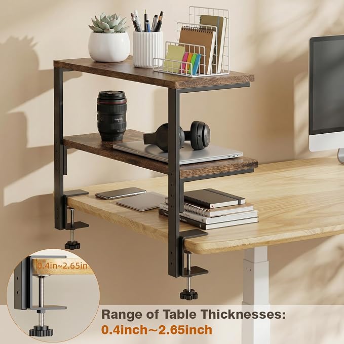 2-Tier Desk Extender, 22-inch Clamp-On Desk Shelf, Height-Adjustable Desktop - Image 8