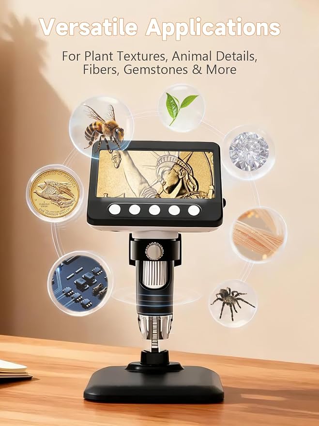 Coin Microscope, 4.3" LCD USB Digital 1000X 1080P Coin Magnifier | 8 Adjustable - Image 4