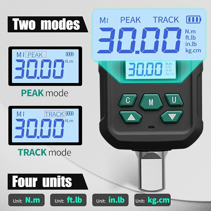 1/2" Drive Digital Torque Adapter, ±2% Accuracy with Buzzer & LED Duo-Alert System for Carbon Bike, Motorcycle and Precision Car (1-22 ft-lb/1.5-30 Nm)