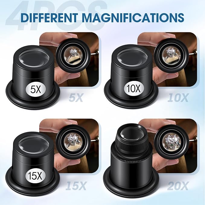 LXIANGN 5 Pcs Jewelers Loupe 5X/10X/15X/20X Portable Monocular Magnifier - Image 3