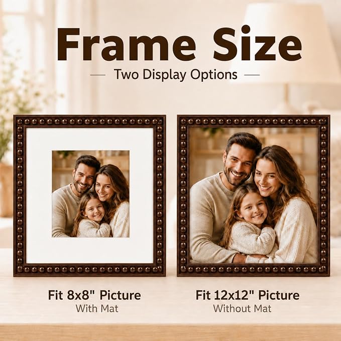 Solid Wood 12x12 Picture Frame Beaded Frame - Image 3