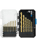 CRALY 15-Piece Cobalt Drill Bit Set, M35 HSS Titanium Coated Jobber Length Twist Drill Bits, Dash Tip & 135 Degree Split Point, 3-Flat Shank, for Hard Metal, Stainless Steel, Cast Iron, Plastic
