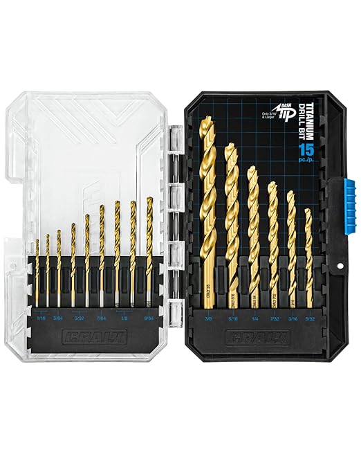 CRALY 15-Piece Cobalt Drill Bit Set, M35 HSS Titanium Coated Jobber Length Twist Drill Bits, Dash Tip & 135 Degree Split Point, 3-Flat Shank, for Hard Metal, Stainless Steel, Cast Iron, Plastic