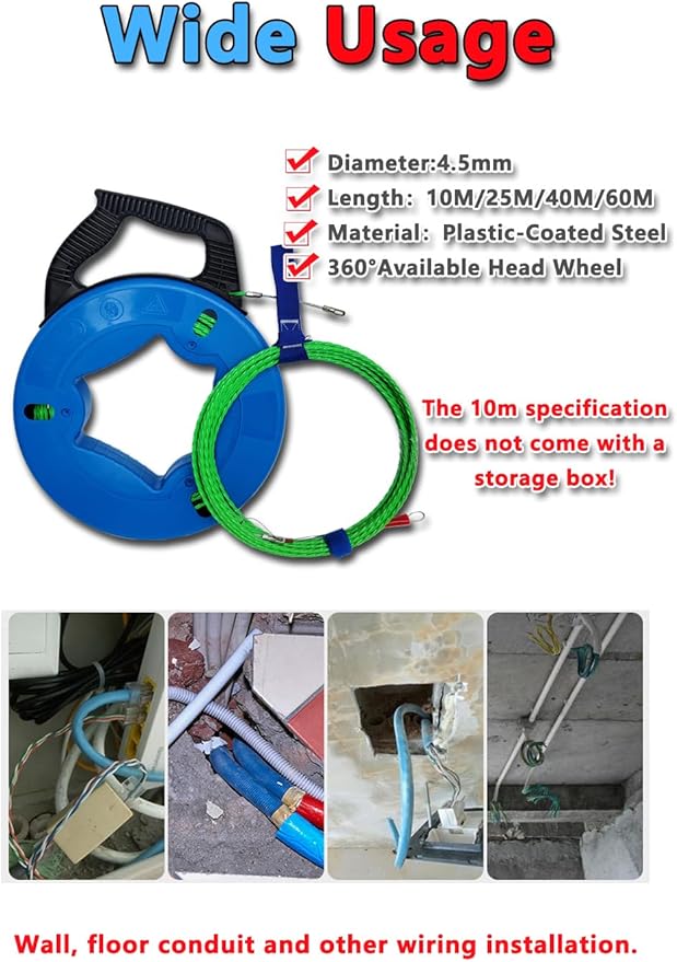 131FT 4.5mmProfessional Flexible Wire Rodding Guide Kit for Electrical Wiring Installation with Storage Case【40M*4.5mm】