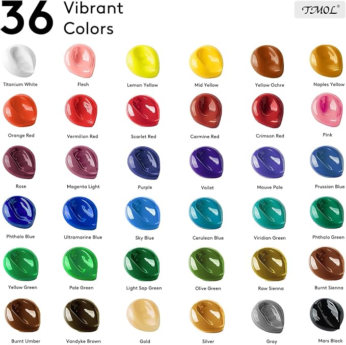Acrylic Paint Set with 12 Art Brushes, 36 Colors Acrylic Paint - Image 2