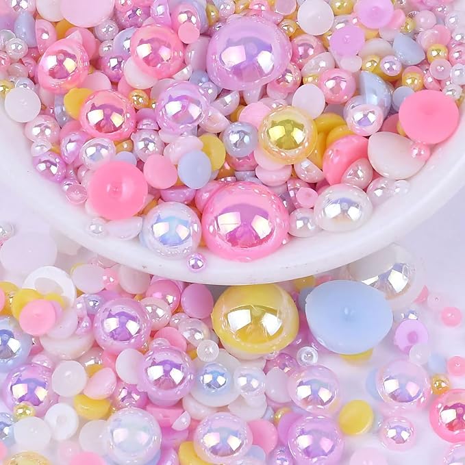 2000PCS AB Color Imitation Half Round Pearls Bead Loose Beads Gems, Mixed Sizes by UYTRDVG