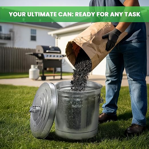 Plexon Galvanized Steel Locking Lid Trash Can, 6-Gallon