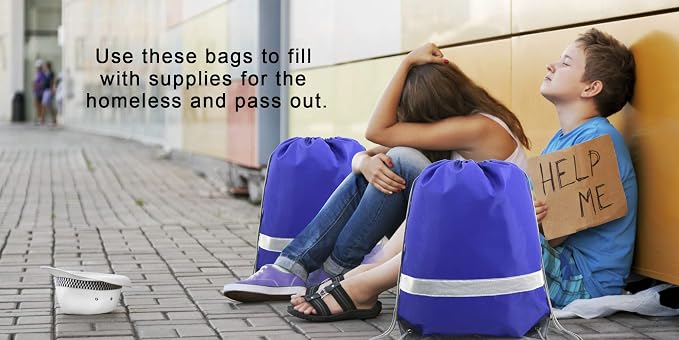 BeeGreen 30 Pieces Royal Blue Drawstring Backpacks Bags Bulk Reflective Cheap - Image 5