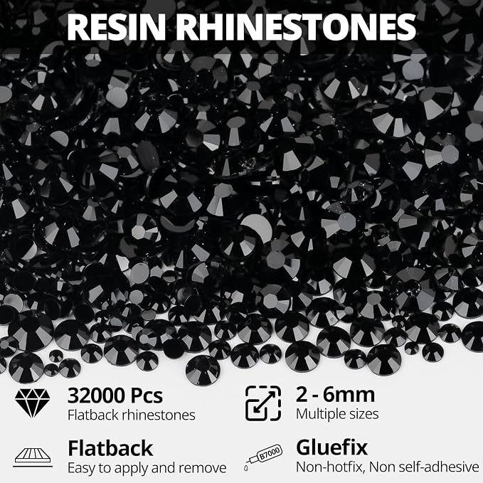 32000Pcs Black Rhinestones for Bedazzling, Flat Back Resin Gem Rhine Stone - Image 2