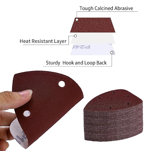100-Pack Mouse Sandpaper (5-Hole) 240 Grit for Mouse Detail Sanders, Premium Aluminum Oxide, Easy to Replace, Ideal for Woodworking, Furniture Refinishing, and Crafting
